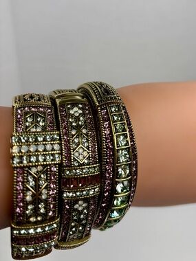HEIDI DAUS Bracelet Crystal Hinged Bangle Purple Blue Stack Them Lot Of 3